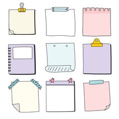 a set of different colored notepads with blank paper attached to them