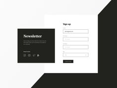 a black and white sign up form next to a computer screen with the word newsetter on it