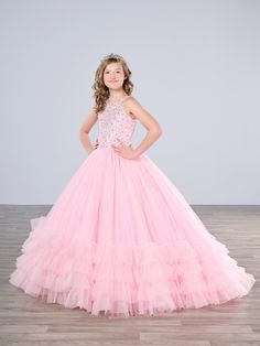 This Tiffany Princess pageant dress (style 13795) features a high neck, crystal embellishments, and a backless corset. The ruffle tulle skirt adds a touch of elegance, while the corset provides a secure fit. Perfect for any pageant girl looking to make a statement on stage. Sizes: 2-16 Colors: Baby Pink, Neon Pink, White, Yellow Ruffle Tulle Skirt, Backless Corset, 2025 Style, Pink Ruffle Skirt, Dress Crystal, Pageant Girls, Gown Skirt, Girls Pageant Dresses, Spring 2025