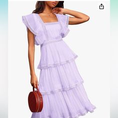 Bnwot Women's Ruffled Summer Loose Casual Chiffon Long Party Beach Maxi Dress ...In A Beautiful Lavender. Perfect For That Brunch Date, Spring Wedding, Summer Cocktail Party Feminine Summer Chiffon Dress For Date Night, Feminine Square Neck Chiffon Party Dress, Summer Tiered Maxi Dress For Party, Summer Fitted Ruffle Chiffon Dress, Feminine Ruffled Chiffon Dress For Day Out, Elegant Summer Chiffon Dress For Brunch, Fitted Ruffle Chiffon Dress For Summer, Elegant Beach Chiffon Dress With Ruffles, Short Sleeve Chiffon Dress With Ruffles For Party