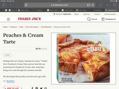 a website page for trader joe's peaches and cream tarte