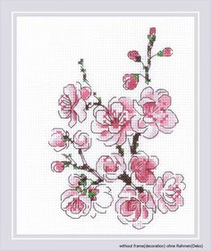 a cross stitch pattern with pink flowers