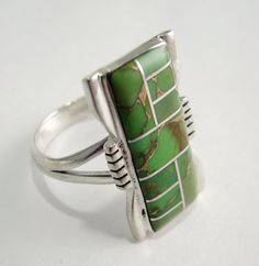 RING GASPEITE STERLING SILVER SIZE 6 FROM NEW MEXICO (Color may vary) Any question about this item Please give us a call 719 465 2742 Unique Green Inlay Rings, Sterling Silver Green Inlay Rings, Green Sterling Silver Ring With Inlay, Sterling Silver Rings With Green Inlay, Green Inlay Sterling Silver Rings, Green Inlay Rings For Anniversary, Unique Green Rectangular Rings, Green Anniversary Rings With Inlay, Anniversary Green Inlay Rings