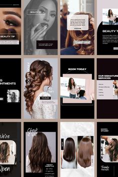 a collage of images with different hair colors and styles on them, including long wavy hair