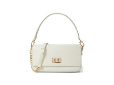 Anne Klein Shoulder Baguette With Enamel Filled Turn Lock - Shoulder Handbags : Anne White : Enhance your chic dazzling look carrying the Anne Klein Shoulder Baguette With Enamel Filled Turn Lock. This simplistic and pleasant bag features one main compartment, one chain-link adjustable and removable crossbody strap, and turn-lock closure. Polyurethane construction. One shoulder strap. One zippered interior pocket. Polyester lining. Imported. Measurements: Weight: 2 lbs Chic Cream Rectangular Baguette Bag, Chic Gold Baguette Bag With Adjustable Strap, Chic Baguette Bag For Shopping, Chic Cream Baguette Bag With Gold-tone Hardware, White Baguette Bag With Gold-tone Hardware For Evening, Chic Baguette Shoulder Bag For Shopping, Chic Office Baguette Bag, Elegant Baguette Bag With Gold-tone Hardware For Shopping, Chic Beige Baguette Bag With Gold-tone Hardware