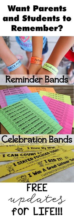 a poster with the words reminder bands on it and an image of children's handwritten