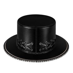 Product information: Color: FHT052BK Processing Method: embossing Crown style: Flat Top Size: average size Material: PU leather Popular elements: rivets Size: Packing list: Hat*1 Product Image: Flat Top Hat, Punk Skull, Black Top Hat, Punk Inspiration, Bold Accessories, Skull Design, Black Hat, Flats Top, Top Hat