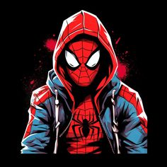 a spider - man in a hoodie with his hands on his hips and eyes open