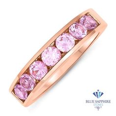 1.23ctw Round Pink Sapphire Ring in 18K Rose Gold Pink Stone Rings, Sapphire Engagement Rings, Pink Sapphire Ring, Pink Accessories, Half Eternity Ring, Rose Gold Band, Wedding Matches, Sapphire Stone, Sapphire Engagement