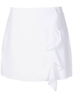 milk white ruffled detailing logo patch to the rear elasticated waistband high waist straight hem White Feminine Skirt With Ruffles, White Ruffled Feminine Skirt, Feminine White Ruffled Skirt, White Ruffled Mini Bottoms, Feminine White Skirt With Ruffle Hem, White Tiered Skort With Ruffles, White Skort With Ruffle Hem, White Mini Skort With Ruffle Hem, White Ruffled Skort