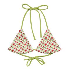 Get ready for the summer season with this eco-friendly All-Over Print Recycled Padded String Bikini Top. The top is made from soft recycled polyester, with UPF 50+ and versatile, stretchy straps ready for styling. Grab one today and pair it with a swim-ready outfit. • Flexible and adjustable straps • Soft and stretchy material with UPF 50+ • Sizes from 2XS - 6XL • Removable padding for comfort • Multiple ways to tie and style This product is made especially for you as soon as you place an order, Spring Nylon Triangle Top Swimwear, Spring Triangle Top Nylon Swimwear, Nylon Triangle Top Swimwear For Spring, Spring Triangle Top Swimwear With Stretch, Summer Fitted Triangle Top Swimwear, Fitted Triangle Top Swimwear For Summer, Fitted Halter Top With Adjustable Straps For Beachwear, Seamless Triangle Top Swimwear For Spring, Casual Triangle Halter Top For Swimming