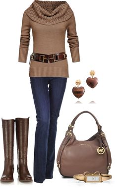 "Casual" by mgfrias on Polyvore Brown Outfits, Fifties Fashion, Cocoa Brown, Fashion Winter, Pink Beige, Fall Winter Outfits, Everyday Outfits, Autumn Winter Fashion, Chic Outfits