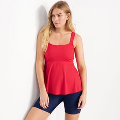 At Lands' End we believe every body is a beach body. All you need is the right swimwear. Something that feels good lets you move and looks amazing. Something like this gorgeous Women's Flutter Scoop Neck Tankini Top. Made from LYCRA Xtra Life spandex which lasts up to 10 times longer than ordinary spandex it's as durable as it is comfortable. The amazing material also gives you UPF 50 sun protection that won't fade or wash away as the day goes by. And it resists damage from sweat sunscreen and c