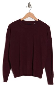 Crafted from soft, stretchy fabric, this classic pullover will drape gently at your curves and the ribbed detail at the neck and cuffs adds stylish definition. 88% polyester, 12% nylon Machine wash, tumble dry Imported Classic Sweater, Stretchy Fabric, Crew Neck Sweater, Red Wine, Nordstrom Rack, Nordstrom, Crew Neck, Wine, Sweatshirts