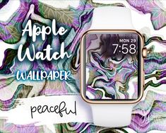 an apple watch with purple flowers and leaves on the screen is featured in this ad