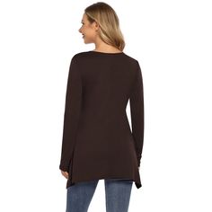 Soft Women Tops: 95% Rayon+ 5% Spandex. The versatile and flowy long sleeve/short sleeve ladies tunic tops are made of soft, breathable and stretch material which makes them lightweight, skin-friendly, comfortable to wear and easy to relax in! Sexy Chic Design: Short sleeve/long sleeve, fashion v-neck, criss-cross front, loose fit, irregular hemline, long flowy hem, perfect to hide belly and hips. These v-neck ladies tunic tops for leggings drape nicely, creating an elongated effect on body prop Versatile Brown Long Sleeve Top, Long Sleeve Solid Color Blouse For Layering, Solid Color Long Sleeve Blouse For Layering, Non-stretch Long Sleeve Blouse For Fall, Stretch Solid Color Blouse For Fall, Fall Stretch Solid Color Blouse, Stretch Brown Long Sleeve Top For Fall, Brown Stretch Long Sleeve Top For Fall, Brown Stretch Long Sleeve Top For Spring