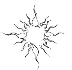 a drawing of the sun in black and white, with some lines coming out of it