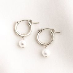 Pearl Hoop Earrings | Simple & Dainty Adjustable Classic Hoop Earrings, Everyday Pearl Charm Huggie Earrings, Elegant Summer Dangle Hoop Earrings, Classic Adjustable Hoop Earrings For Pierced Ears, Classic Adjustable Hoop Earrings, Minimalist Hypoallergenic Hoop Earrings For Summer, Summer Minimalist Hypoallergenic Hoop Earrings, Delicate Teardrop Hoop Earrings For Everyday, Elegant Metal Hoop Earrings For Summer