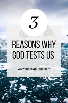 an iceberg with the words 5 reasons why god tests us in white and black