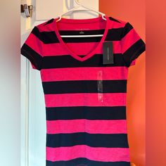 Brand New With Tags Tommy Hilfiger Striped Tops For Summer, Tommy Hilfiger Striped Tops For Spring, Summer Striped Tops By Tommy Hilfiger, Tommy Hilfiger Pink Summer Tops, Spring Fitted Tommy Hilfiger T-shirt, Fitted Tommy Hilfiger T-shirt For Spring, Tommy Hilfiger Fitted T-shirt For Spring, Casual Pink Tommy Hilfiger Top, Tommy Hilfiger Shirt