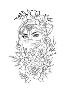 a woman's face with flowers on her head and the image of a mask