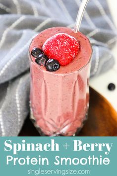 Berry Spinach Protein Smoothie, Protein Shakes With Spinach, Single Serving Smoothie Recipes, Smoothie No Milk, Berry Spinach Smoothie, Smoothie Berries, Smoothie No Banana, Smoothie Berry, Almond Milk Smoothie Recipes