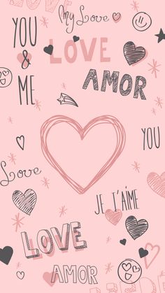 a pink background with hearts and words on it