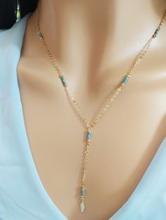 "Y Shaped Necklace Elegant .Bridesmaid gift, Bridal necklace, mothers day gift, wedding jewelry, Streamlined, Necklace: \"Y Shaped Turquoise Necklace set\" special trendy necklace. Consists of two chains to choose from: 1. Tiny turquoises choker / necklace. 14K gold filled necklace or Rose gold filled or Sterling Silver 925 2. Y Shaped Tiny Turquoise Necklace. 14K gold filled necklace or Rose gold filled or Sterling Silver 925 - Delicate sterling silver chain, components and findings. - Shown at Dainty Handmade Lariat Necklace With Dangle, Blue Lariat Necklace As A Gift, Dainty Dangle Lariat Necklace Gift, Delicate Chain Dangle Backdrop Necklace For Gift, Dainty Backdrop Necklace With Adjustable Length As Gift, Dainty Backdrop Necklace With Adjustable Length For Gift, Dainty Lariat Jewelry For Mother's Day, Dainty Adjustable Backdrop Necklace For Gift, Elegant Blue Lariat Necklace Gift