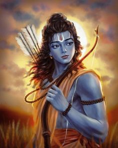 the avatar of lord rama with arrows in his hand and an arrow on his shoulder