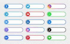 colorful social media buttons with different colors and shapes on them, including one for the camera