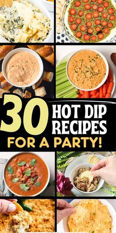 Collage of hot dip recipes. Easy Hot Dips, Hot Dips Recipes, Hot Party Dips, Crock Pot Easy Recipes, Appetizers With Cream Cheese, Dips With Cream Cheese, Dips For Party Appetizers, Slow Cooker Dip Recipes