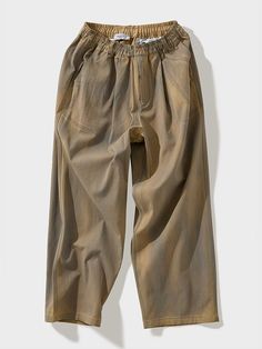 This is a casual and comfortable banding pants that is made out of high quality cotton 100% fabric. With design detail of unique washed collar and back flap pocket and welt pocket, it gives a trendy and casual mood.- Elastic waistband- Back welt pocket and flap pocket with button- Woven label on the back Casual Washed Brown Bottoms, Casual Brown Washed Bottoms, Washed Khaki Cotton Bottoms, Khaki Washed Cotton Bottoms, Beige Relaxed Fit Jeans With Patch Pockets, Relaxed Fit Khaki Pants With Patch Pockets, Baggy Beige Pants With Patch Pockets, Brown Cotton Parachute Pants For Spring, Cotton Ankle-length Jeans With Side Pockets