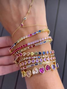 Embrace the spectrum of elegance with this stunning multicolor heart tennis bracelet series of rainbow bezel hearts linked together in a golden chain. Wear solo to add a sophisticated pop of shine or stack it to make a fabulous statement. If you want to see more from our shop press the link below: https://marierosebijoux.etsy.com Product details: Measurement:  *Up & Down Heart: L: 7" or 5.9"   Hearts: 5mm                                 *Series Rainbow Heart: L: 6.69"  Hearts: 3mm Cheap Multicolor Heart Bracelet As Gift, Colorful Cheap Bracelet Jewelry, Affordable Multicolor Bracelets As Gifts, Luxury Multicolor Tennis Bracelet As A Gift, Cheap Multicolor Romantic Bracelets, Cheap Multicolor Stacked Jewelry, Luxury Hand Set Multicolor Jewelry, Party Jewelry With Color, Luxury Multicolor Fine Jewelry Tennis Bracelet