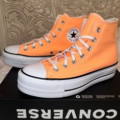 Converse Ctas Lift Hi Neon Orange (Peach Beam) Size 8 Women’s Brand New Comes With Box No Lid Orange Converse Sneakers For Spring, Spring Orange Converse Sneakers, Colorful Converse, Preppy Converse, Orange Converse, Peach Shoes, Cute Converse Shoes, Converse Aesthetic, Cute Converse