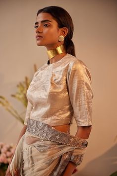 Silver princess cut blouse made in brocade base fabric. - Aza Fashions Princess Blouse, Princess Cut Blouse, Saree Blouses Online, Cut Blouse, Women Saree, Saree Blouses, Blouse For Women, Saree Blouse, Princess Cut