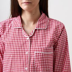 Women Pajama Set | Classic Red Gingham Luxury Nightwear PJs Clothing | Personalized Pyjamas | Women Plaid Cotton Sleepwear For Home, Cotton Plaid Sleepwear For Home, Gingham Long Sleeve Sleepwear For Loungewear, Long Sleeve Gingham Sleepwear For Loungewear, Pajamas Aesthetic, Luxury Nightwear, Caps Font, Classic Pajamas, Personalized Pajamas