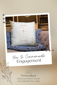 Personalised Engagement Date Calendar Premium Pillow, featuring a beautifully designed ring encircling the engagement date. Month and Year displayed prominently. Personalized with names of the fiancé and fiancée. Perfect gift for couples, symbolizing their engagement and creating cherished memories.