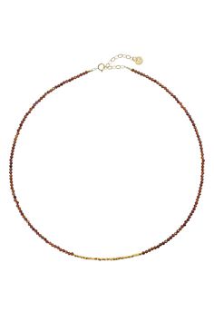 Introducing the Rise Garnet Gold Necklace, a captivating statement piece that exudes elegance. Crafted with solid natural stones and adorned with bright metal findings in the middle, this new necklace effortlessly combines sophistication with a touch of glamour. Perfect for adding a bold and luxurious touch to any outfit. Gold Rondelle Beaded Necklace With Natural Stones, Elegant Amber Jewelry With Polished Beads, Elegant Amber Necklace With Gold Beads, Elegant Brown Gemstone Beaded Necklace, Elegant Brown Gemstone Beaded Necklaces, Elegant Brown Beaded Necklaces With Gemstones, Elegant Brown Beaded Necklace With Gemstone, Elegant Brown Beaded Necklace With Gemstone Beads, Elegant Amber Beaded Necklace Single Strand