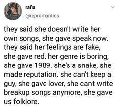 a tweet that reads, they said she doesn't write her own songs