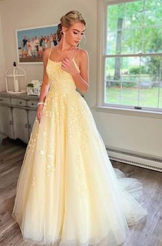 Floor-length Lace Ball Gown With Lace Bodice, Lace Bodice Floor-length Ball Gown, Floor-length Lace Gown For Prom Season, Lace Floor-length Gown For Prom Season, Lace Maxi Gown With Sweep Train, Lace Ball Gown For Banquet, Elegant Yellow Dress For Debutante Ball, Elegant Yellow Gown For Debutante Ball, Elegant Yellow Floor-length Ball Gown