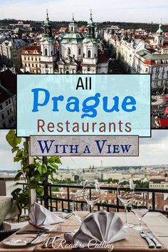 an outdoor restaurant with the words all prague restaurants with a view