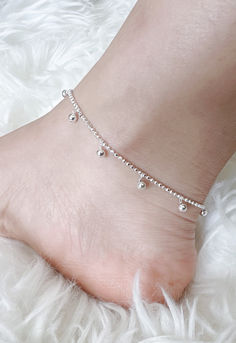 Ball charms sterling silver ankle bracelet, silver anklet, body jewelry Anklet Jewelry Silver, Anklets Silver, Real Gold Bracelet, Silver Payal, Anklets Indian, Anklet Silver