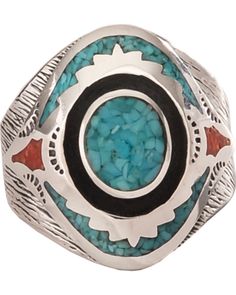 Silver Legends Women's Turquoise and Coral Southwestern Ring , Turquoise Turquoise Coral Weddings, Christmas Rings Jewelry, Blue Coral Weddings, Turquoise Stone Jewelry, Filigree Hoop Earrings, Bring Good Luck, Wedding Garter Set, Turquoise And Coral, Southwestern Design