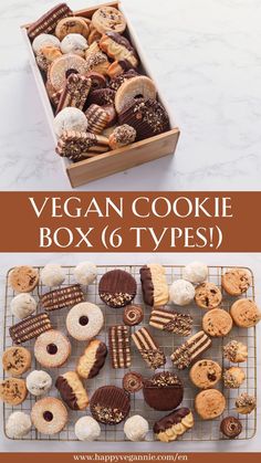 vegan cookie box 6 types with text overlay that reads vegan cookie box 6 types