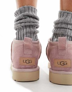 Slippers by UGG Good things come in pairs Pull tab for easy entry Signature UGG branding Round toe Treadlite by UGG™ outsole Textured tread Ultra Mini Boots, Mini Boots, Ugg Classic Ultra Mini, Ugg Classic, Pink Fashion, Asos, Slippers, Branding, Good Things