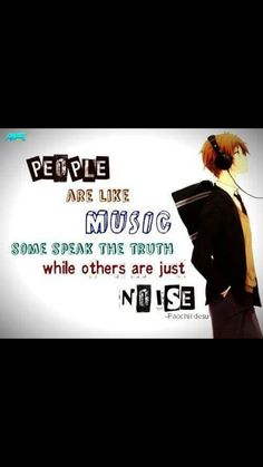 a man in a suit and tie standing next to a sign with the words people are like music so speak time truth while others are just noise