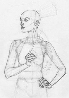 a drawing of a woman with her hands on her chest and arms crossed, looking to the side