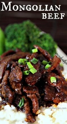 beef and broccoli on top of rice with the words, how to make chinese beef