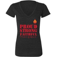 a women's v - neck shirt with the words proud strong, and an image of