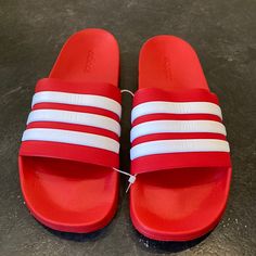 Men Adidas Cloudfoam Red White Slides Sandals Shoes Size 18 - New Without Tags These Shoes Are Super Cute. They Measure Approximately: Length - 14” Width- 4 7/8” Please See Pics For Details And Condition And Ask Any Questions Prior To Purchase. Adidas Slides With Rubber Sole For Summer, Adidas Slides With Cushioned Footbed, Adidas Sporty Flat Slides, Sporty Flat Adidas Slides, Adidas Casual Sport Sandals For Beach, Adidas Casual Beach Sport Sandals, Casual Adidas Sport Sandals For Beach, Adidas Casual Slide Flip Flops, Adidas Non-slip Flat Slides